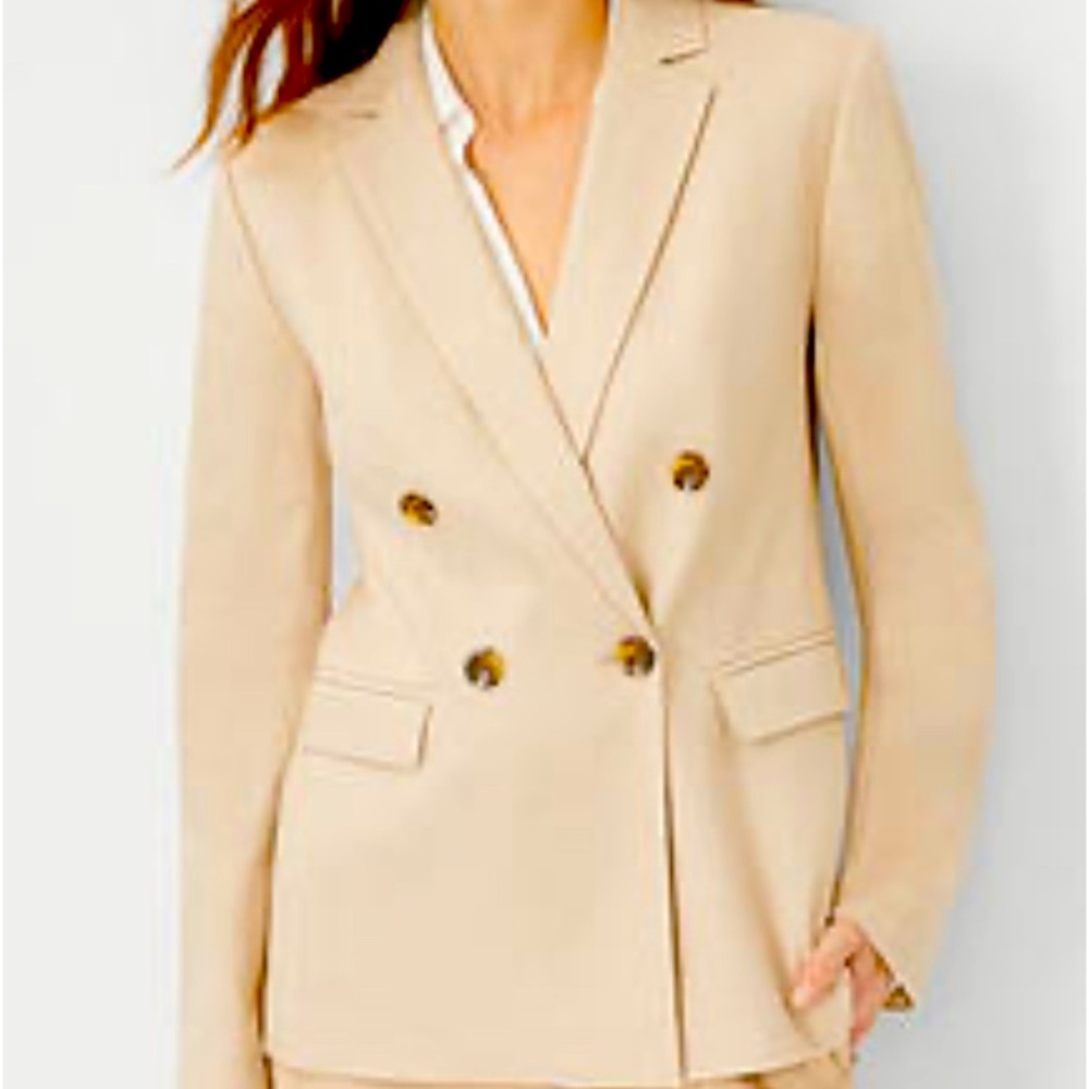 Ann Taylor Beige Double-Breasted Blazer